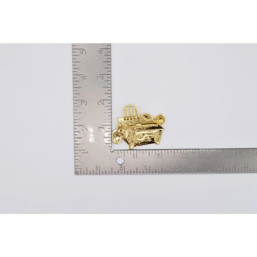 JJ Vintage Teacher Desk Pin Brooch Brushed Gold Professor Globe Signed 1980s 9B